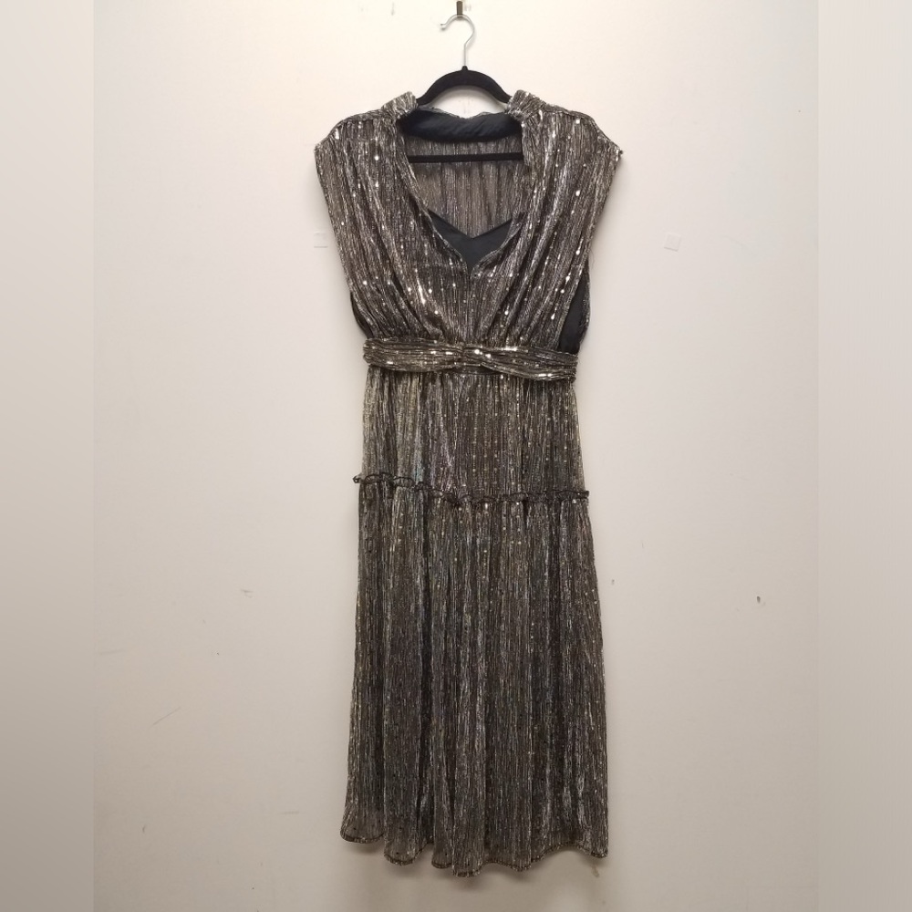 Sequence Gold and Black Midi dress